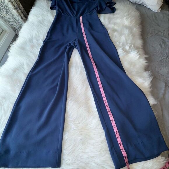 Badgley Mischka Women's Cowl Neck Flutter Sleeve Jumpsuit Navy Blue Size 4 - Picture 15 of 16